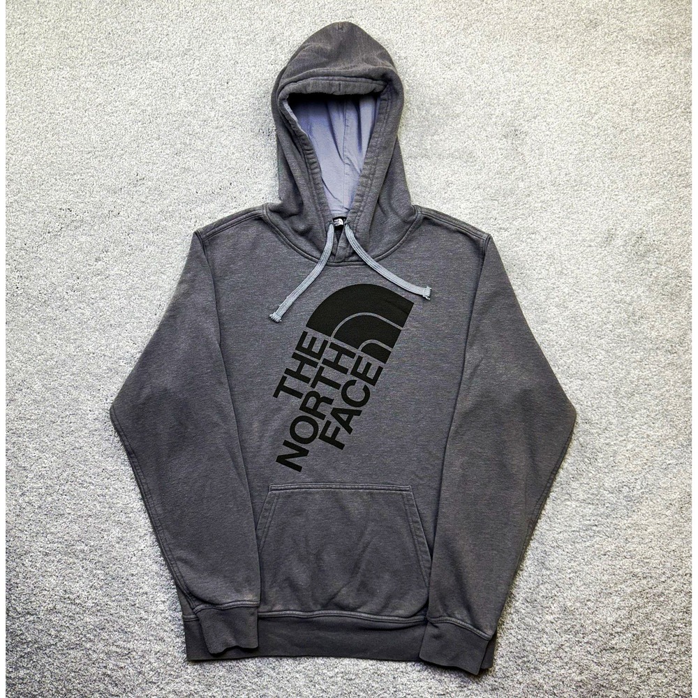 The North Face Hoodie Mens Large Gray Black Big Logo Graphic Pullover Sweatshirt